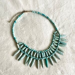 Beaded Turquoise Necklace/w Rhinestones
